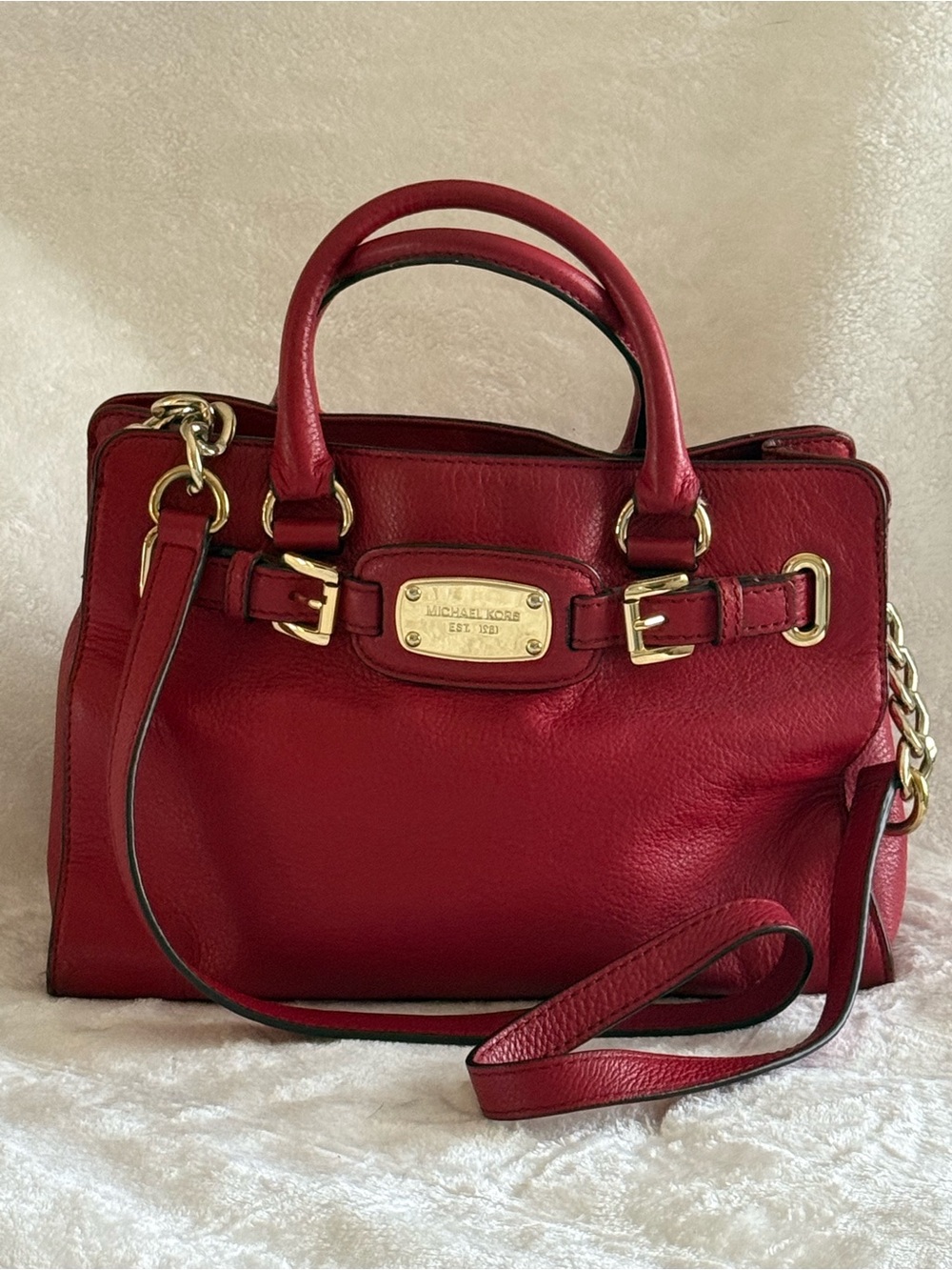 Michael Kors Red Leather Satchel with Gold Hardware